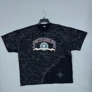 State of Mine Shirt Mens 2XL Black Map Graphic South Carolina Palmetto State AOP